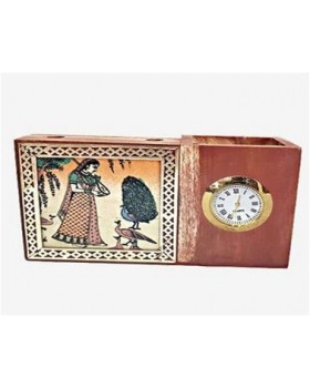 Gemstone Painting Pen Holder with Clock